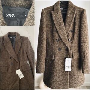 Zara Brown Double-Breasted wool jacket